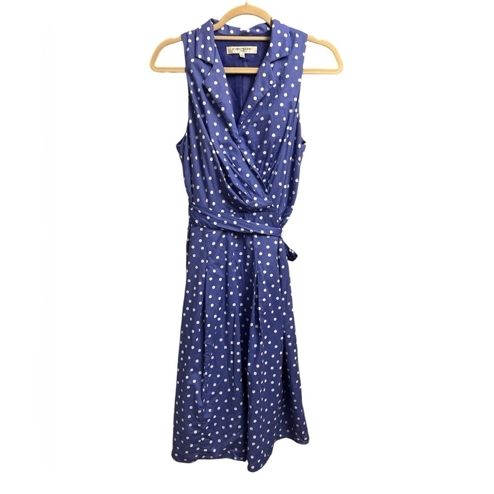 Evan Picone Navy and White Polka Dot Midi Dress
